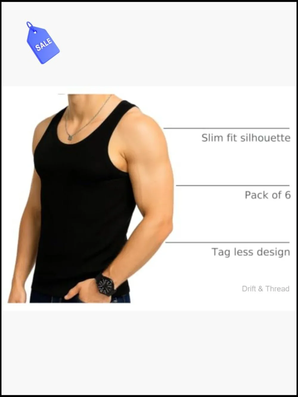 Men's Sleeveless Tank Top Undershirts 6-Pack Cotton Ribbed A-Shirt Tagless